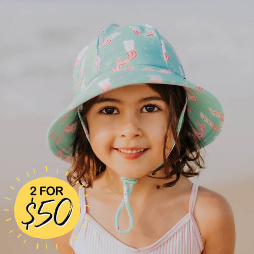 Girls Beach Hat Ponytail Bucket - Merkitty