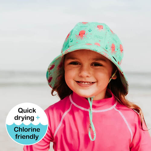 Girls Beach Hat Ponytail Bucket - Octopus