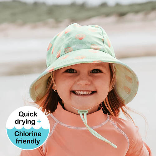 Girls Beach Hat Ponytail Bucket - Seashell