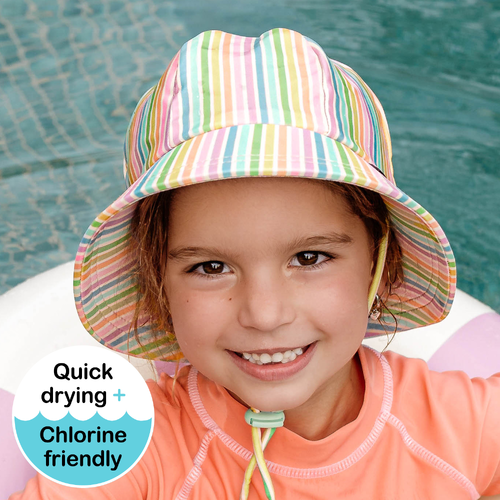 Ponytail Swim Bucket Beach Hat - Rainbow Stripe