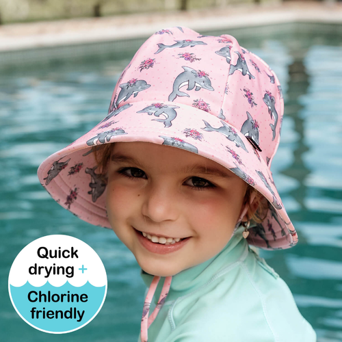 Ponytail Swim Bucket Beach Hat - Dolphin