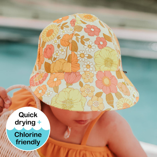 Kids Swim Legionnaire Flap Beach Hat - Floral Tallulah