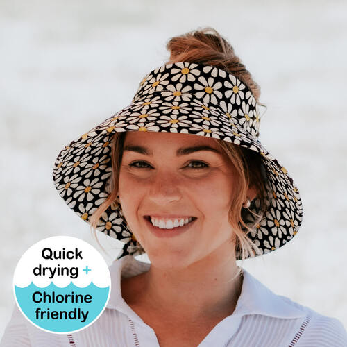 Ladies Wide-Brimmed Swim Visor Beach Hat - Daisy