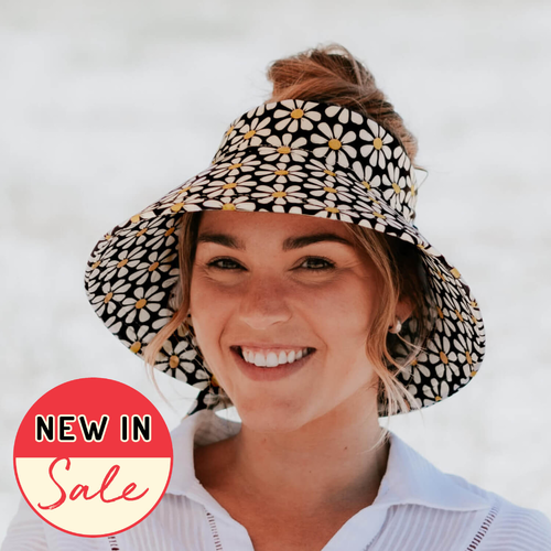 Ladies Wide-Brimmed Swim Visor Beach Hat - Daisy